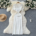 Xiaoxiangfeng fashionablefashionable metal buckle silm short-sleeved knittingdress female summerfrench waist sweater skirt