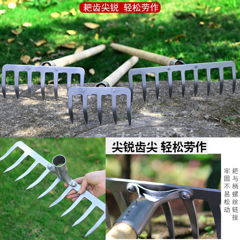 Agricultural iron rake, ground rake, thickened nail rake, soil rake, grass rake manufacturer, multi-functional 469-tooth weeding tool
