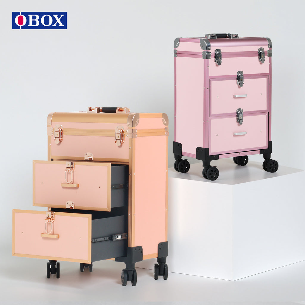 OBOX热卖拉杆化妆箱双层分隔设计便携式滚轮行李箱影楼剧组专用化