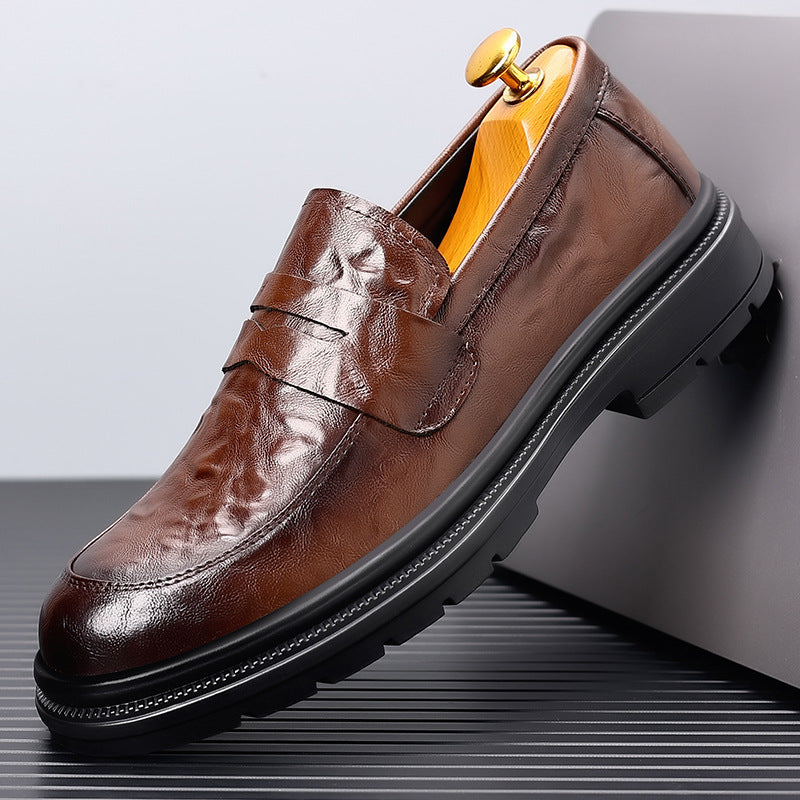 Genuine leather shoes men's shoes new arrival slip-on formal wear live cross-border hand-grab pattern breathable business casual slip-on leather shoes