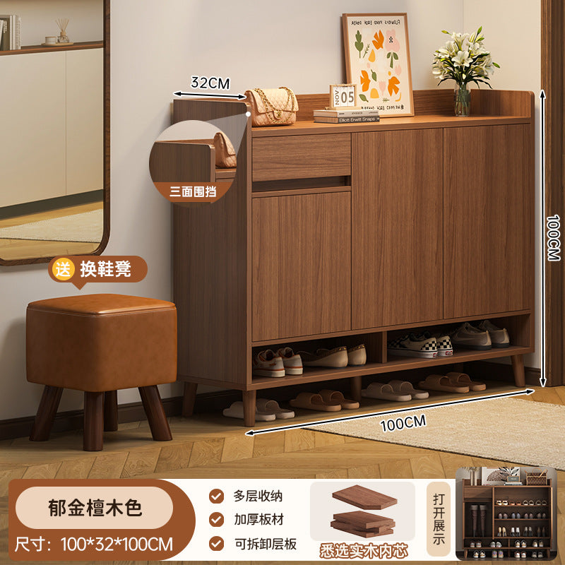 Solid wood core shoe cabinet new 2025 household entrance entrance entrance storage cabinet integrated against the wall indoor storage shelf