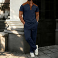 new arrival  autumn  shein style color block patchwork loose fit casual short sleeve and long pants men's set