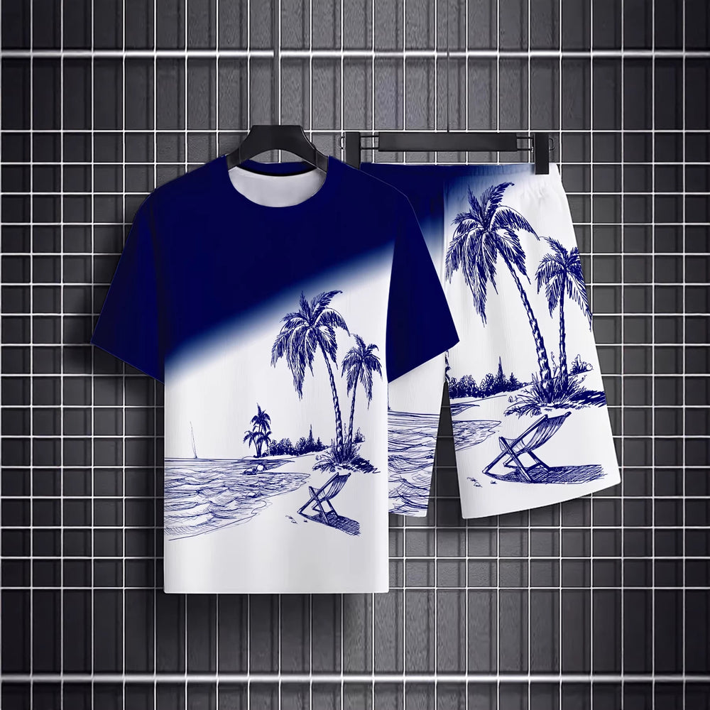 european and american men's short-sleeved and shorts sets, casual sportswear sets, 3d printed cross-border bestsellers