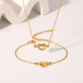 European and american fashion ins minimalist 18k gold plated knotted necklace titanium steel short rope cross pendant four-piece jewelry set