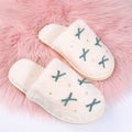 Cute girly ins style cotton slippers for women indoor flatsfor homeheattechfall and winterbowspopular furry slippers