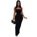 C7669 cross-border   fashion women's sexy bandeau solid color bodycon pleated dress