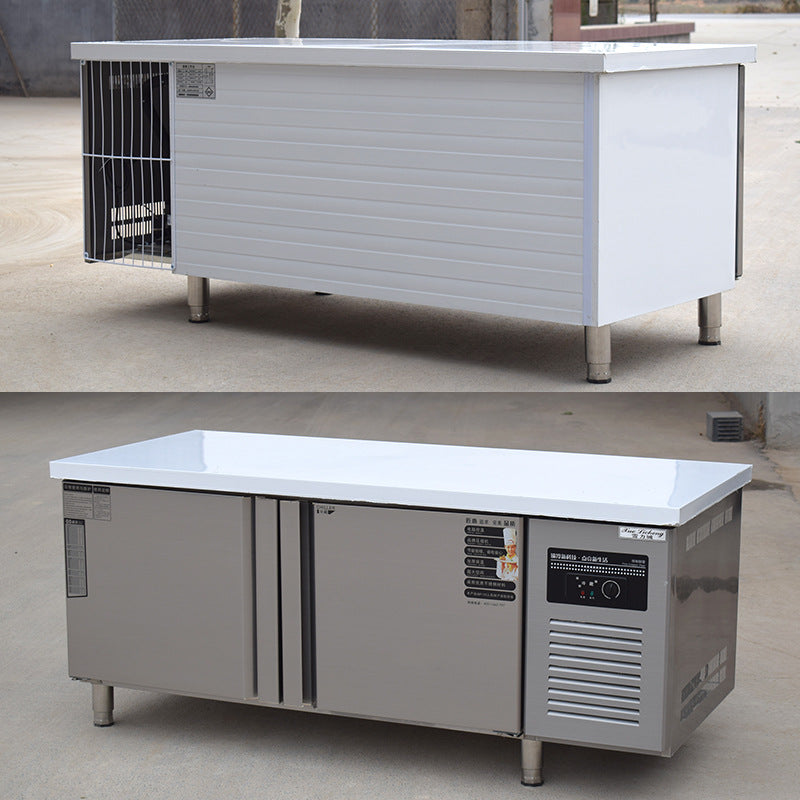 Stainless steel refrigerated work table - ideal for bubble tea shops, bars, and restaurants - horizontal freezer/refrigerator combination