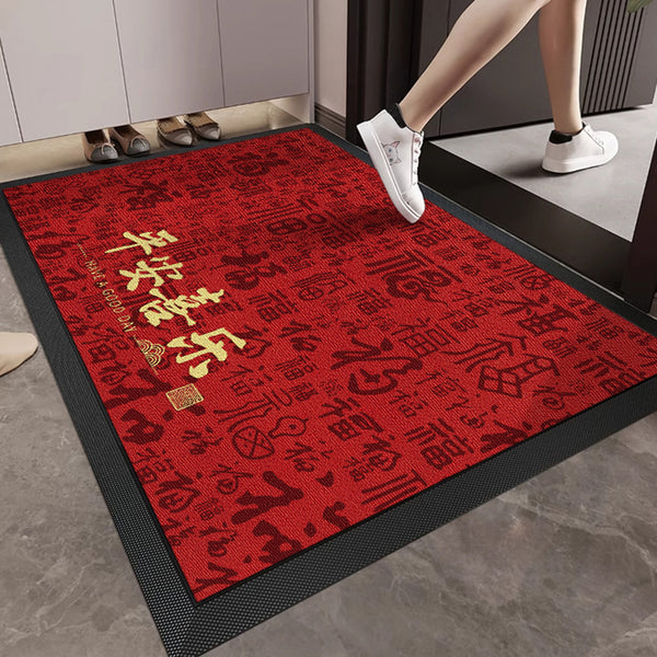 Red high-end entrance door floor mat, villa luxury high-end gate entry door dirt-resistant leave-in embroidered foot mat