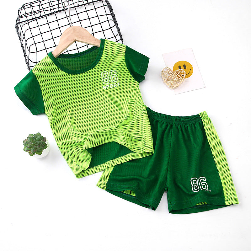 Kids' summer outfit: boys' tank top set, quick-dry athletic mesh, big kids' sleeveless, baby summer two-piece set for girls