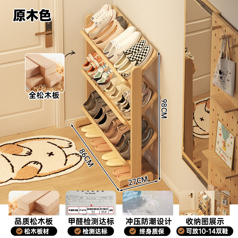 Solid wood shoe rack Multi-layer household door Entry door Small narrow rental good indoor small shelf Folding shelf