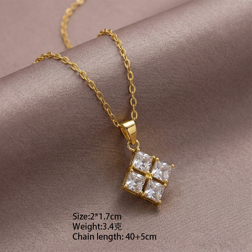 Stylishfashionelegant copper inlaid zirconium necklace accessible luxuryniche style women's easiest for matchsummerbest selling non-fading clavicle chain jewelry