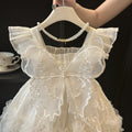 Girls' princess dress - summer  new collection: stunning and stylish white formal dress with butterfly wings for kids