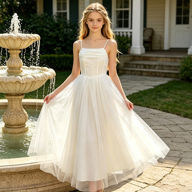 Super fairy elegant gentle frenchdress summer suspender tube top skirt waist slimming look cross-border export