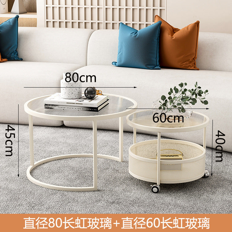 Luxury minimalist modern glass round table -  new arrival - small apartment home decor - cream style mobile coffee table for living room