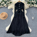 French chic high-end bowknot lace long sleeve patchwork waist pleated dress - elegant women's formal gown