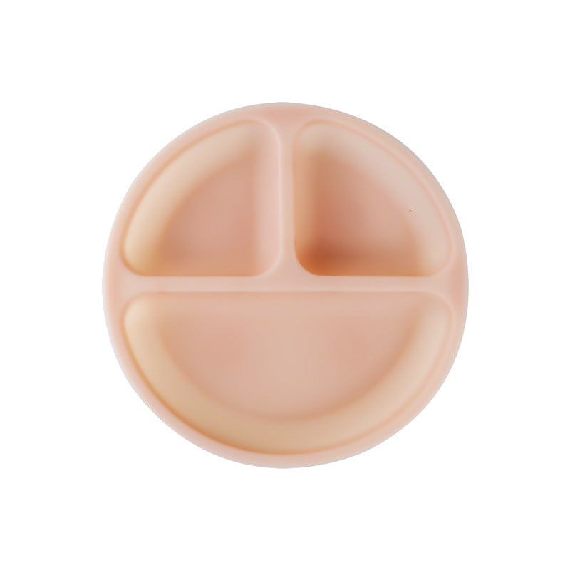 Children's dinner plate silicone grid baby feeding complementary food bowl integrated anti-drop suction cup baby feeding tableware