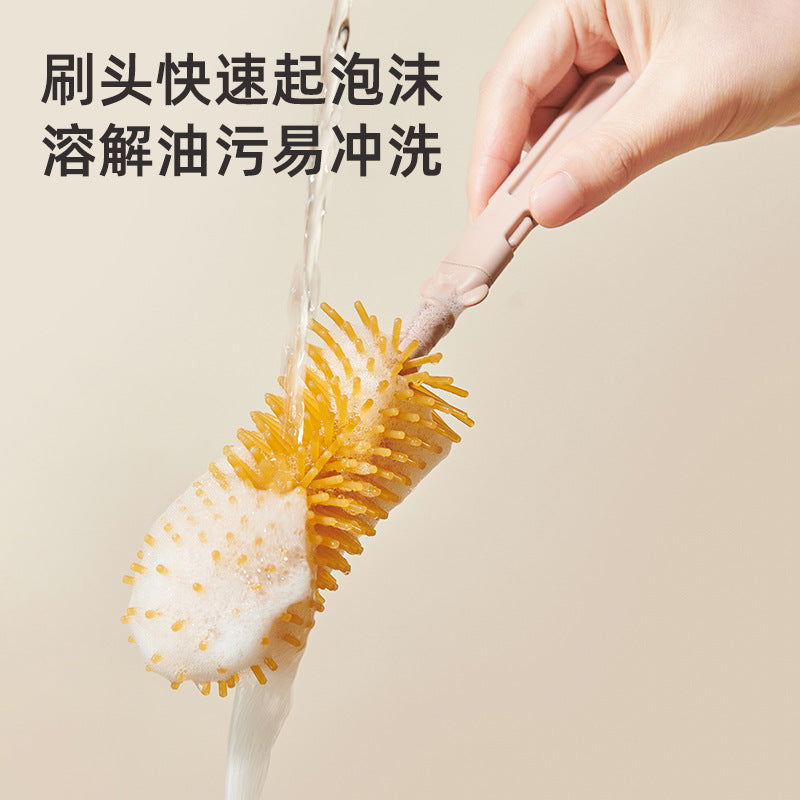 Baby bottle brush cleaning refresh newborn portable drain rack pacifier brush straw brush silicone cleaning brush suit