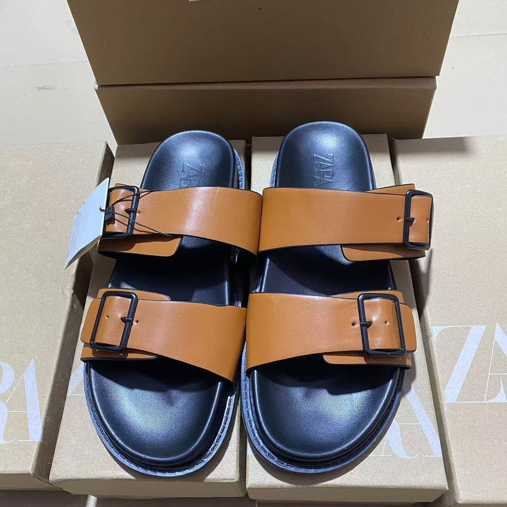 Za2024summernew arrivalcasual one-line sandals beef tendon bottom sandals thick sole height-increasing sandals lazy shoes outwear trendy