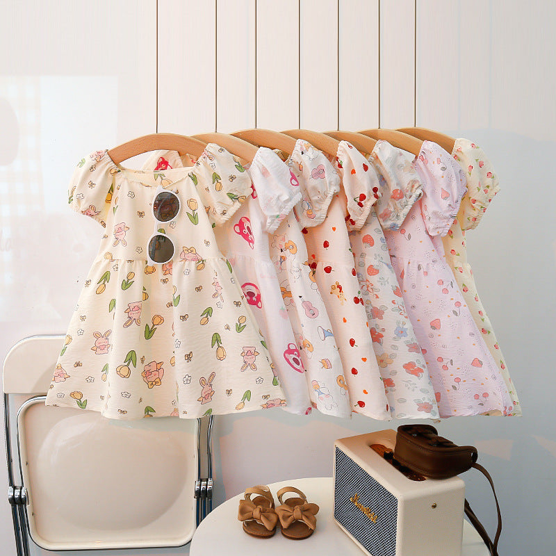 Girls' summer floral dress - trendy and stylish printed princess dress for little girls