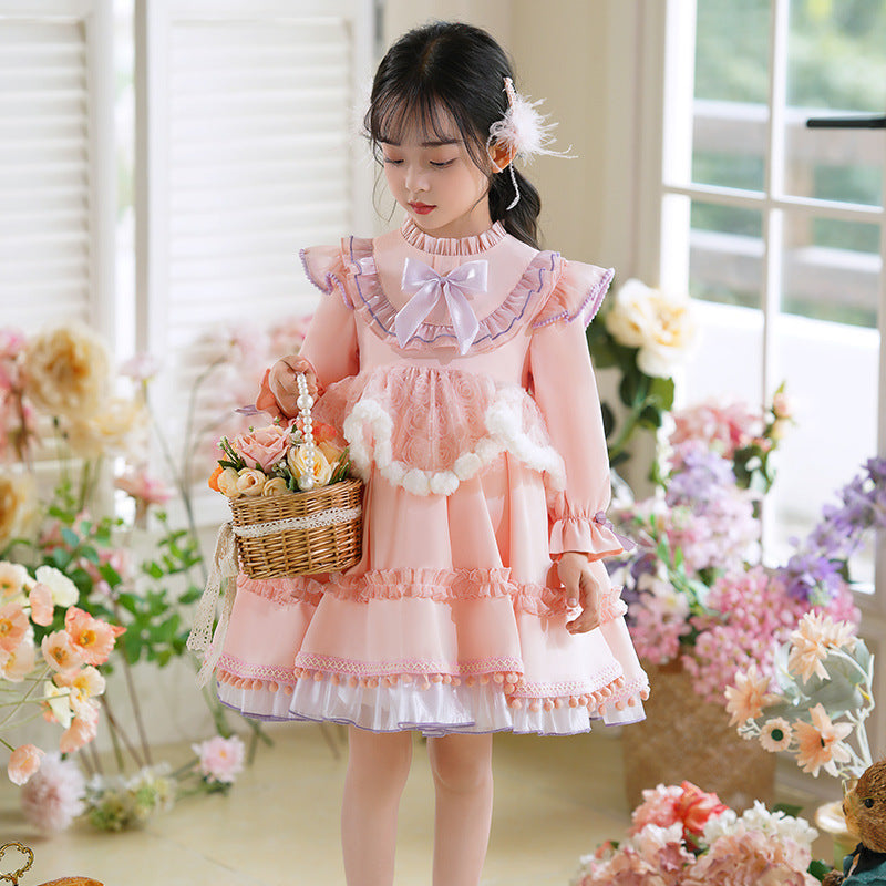 Ready-to-ship lolita princess dress for girls, baby girl's first birthday lolita birthday outfit, stylish spring and autumn dress, korean style