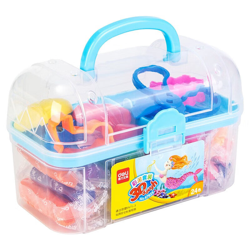 Deli 24 color 67825 Treasure box colored clay student plasticine clay handmade DIY boxed clay set