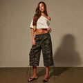 Fashionjeans women's camouflage drawstring waist three-quarter workwear american multi-flap pocket pants side drawstring jeans