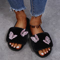 butterfly fur slippers for women, autumn and winter, k-style, new style, home and outdoor wear, one-line slippers, plush women's shoes, dropshipping