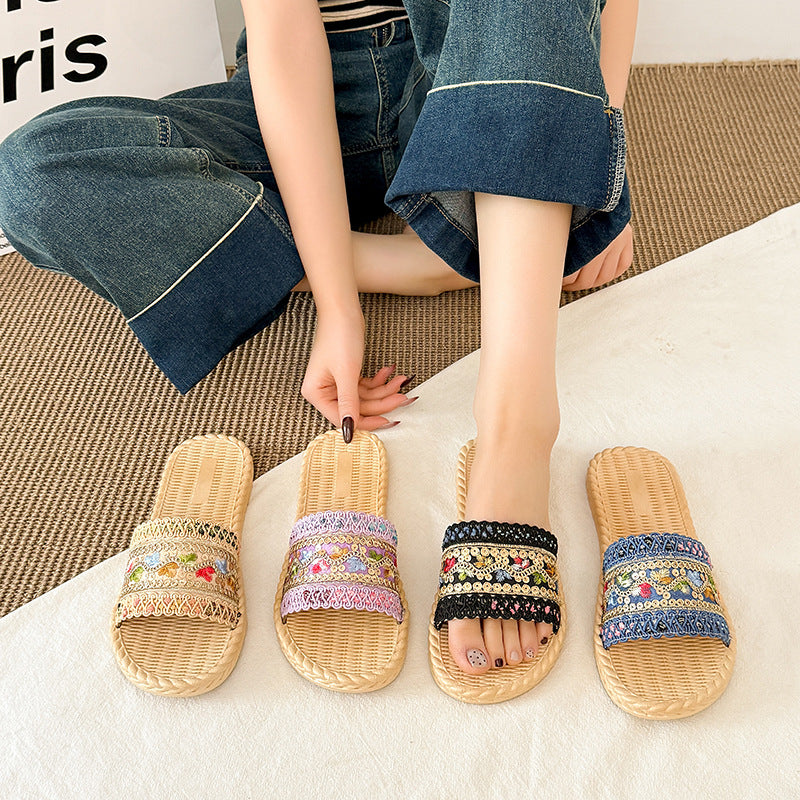 Xishuangbanna resort style ins ethnic style sandals for women summer outing soft bottom non-slip beach flip-flops for women