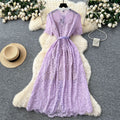 French high-end women's dress -  summer collection: chanel-inspired, cinched waist, single-breasted, elegant lace maxi dress