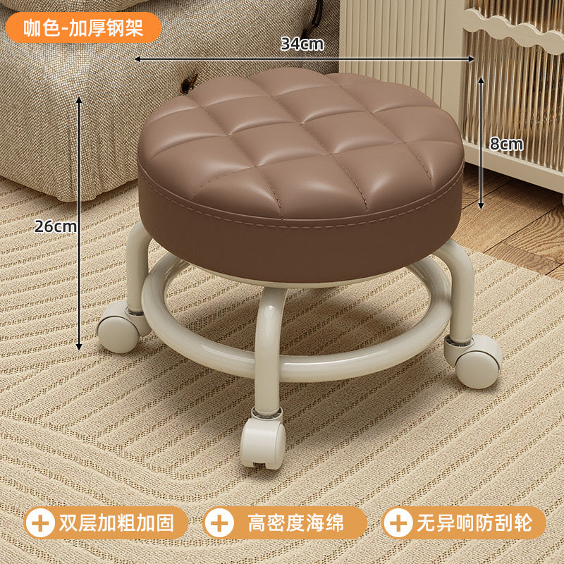 Swivel caster stool, portable shoe-changing stool for doorways, household living room and bedroom rolling stool, low stool with seamless edges, perfect for wiping floors and taking care of kids