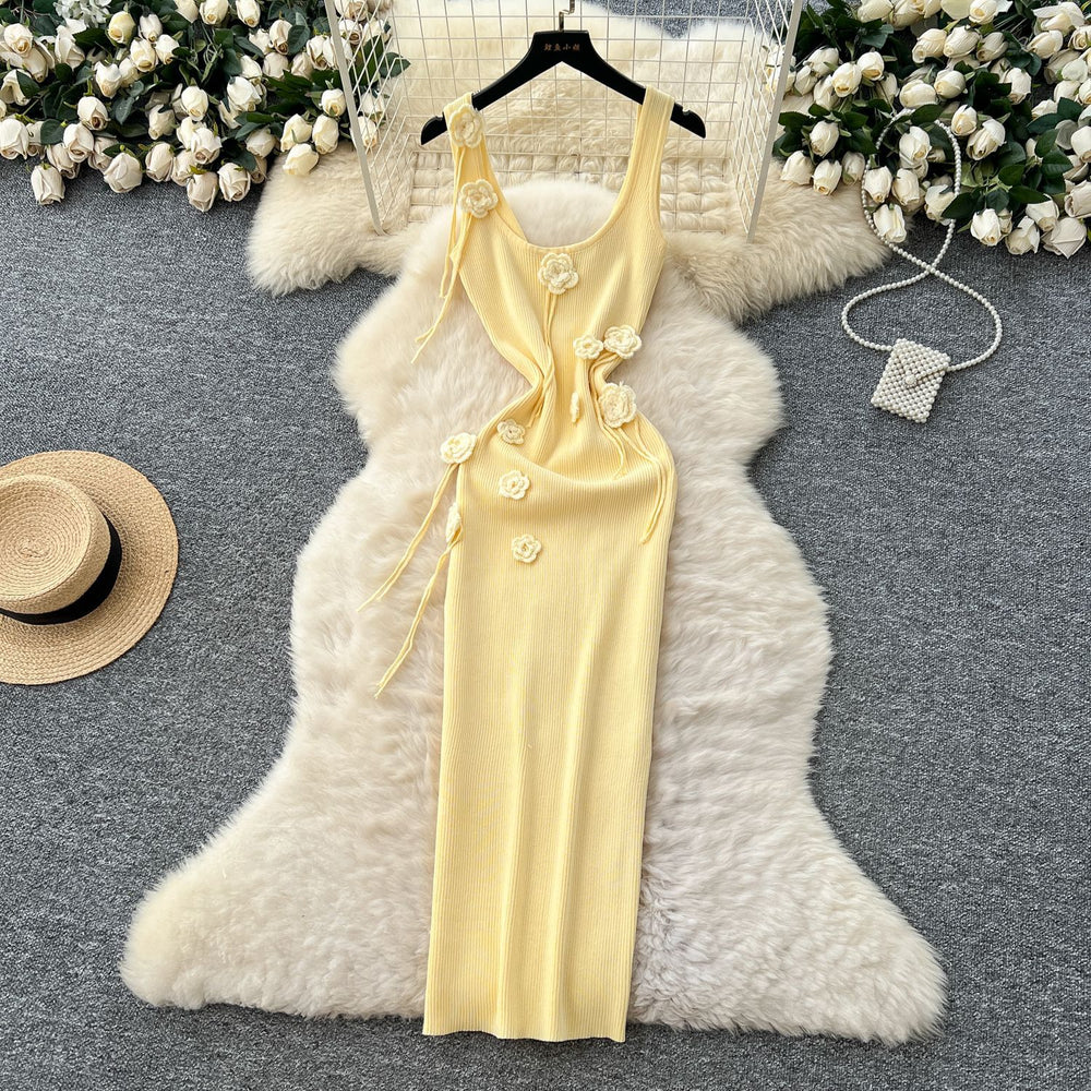 Feminine dress  summer pure desire stereo flower silmslimming lookelegant suspender knitting hip cover dress