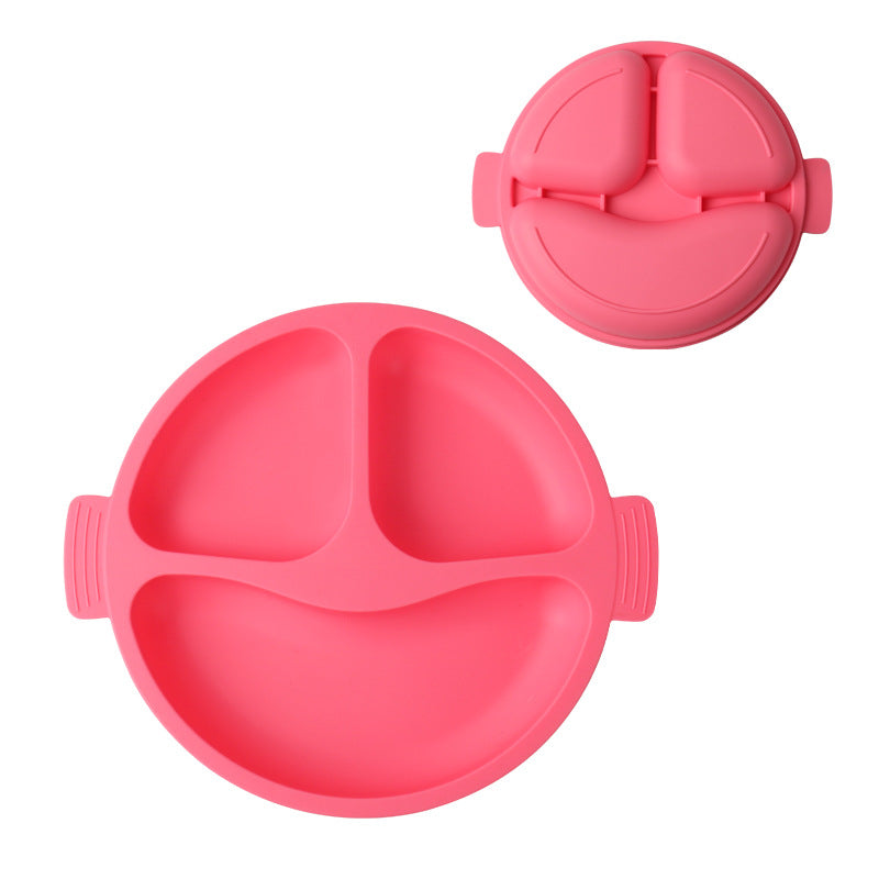 Children's silicone tableware Infants and toddlers Smiley face Three-grid plate Baby feeding complementary food bowl Spot silicone tableware set