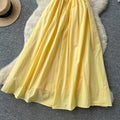 Vacation style yellow suspender lacedress female summer pure lust style waist slimming lookhigh waist long skirt sense of design
