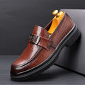Men's leather dress shoes - autumn breathable business formal british style loafers - slip-on black casual shoes