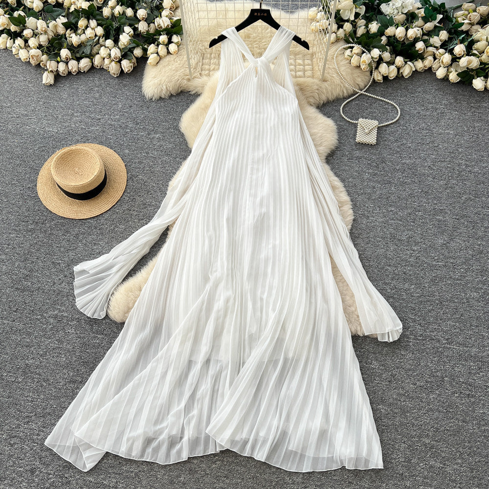 Tea break frenchsense of design tie back square collar small flying sleeves waist backless straps slimming lookelegant gentle wind dress