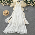 Tea break frenchsense of design tie back square collar small flying sleeves waist backless straps slimming lookelegant gentle wind dress