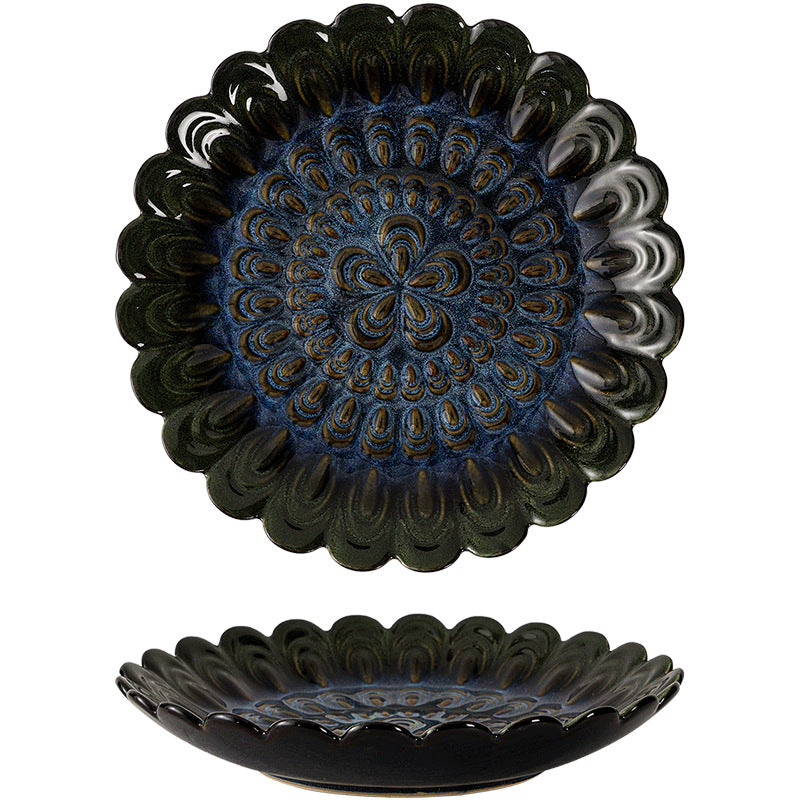 Retro creative kiln irregular ceramic plate stylish high-looking relief hotel restaurant dessert plate western food plate