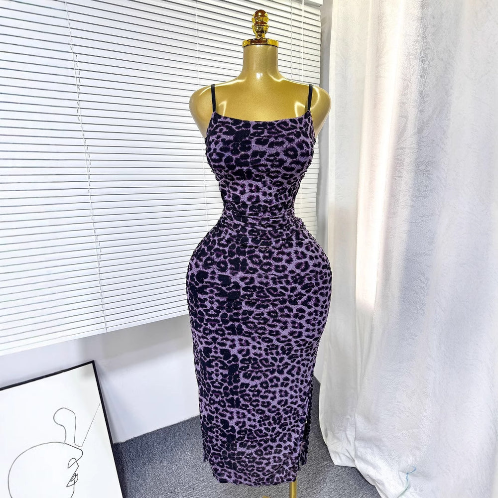 european and american women's clothing  sexy slip dress - cinched waist, bodycon, leopard print, slimming dress