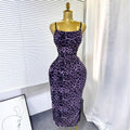 european and american women's clothing  sexy slip dress - cinched waist, bodycon, leopard print, slimming dress