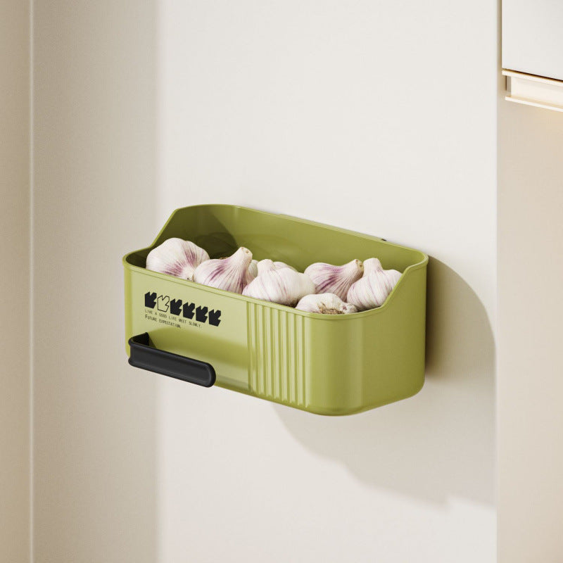 Kitchen rack, onion, ginger, garlic storage box, suction cup wall hanging, ginger, garlic storage artifact, no punching, hanging basket for dishes