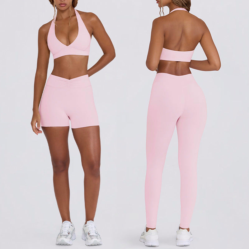 butt lift, tummy control, slimming look chest pad, running fitness shorts, halter sports intimates bra, yoga wear suit for women