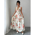 Women's new summer french chic floral print v-neck sleeveless maxi dress - perfect for dates