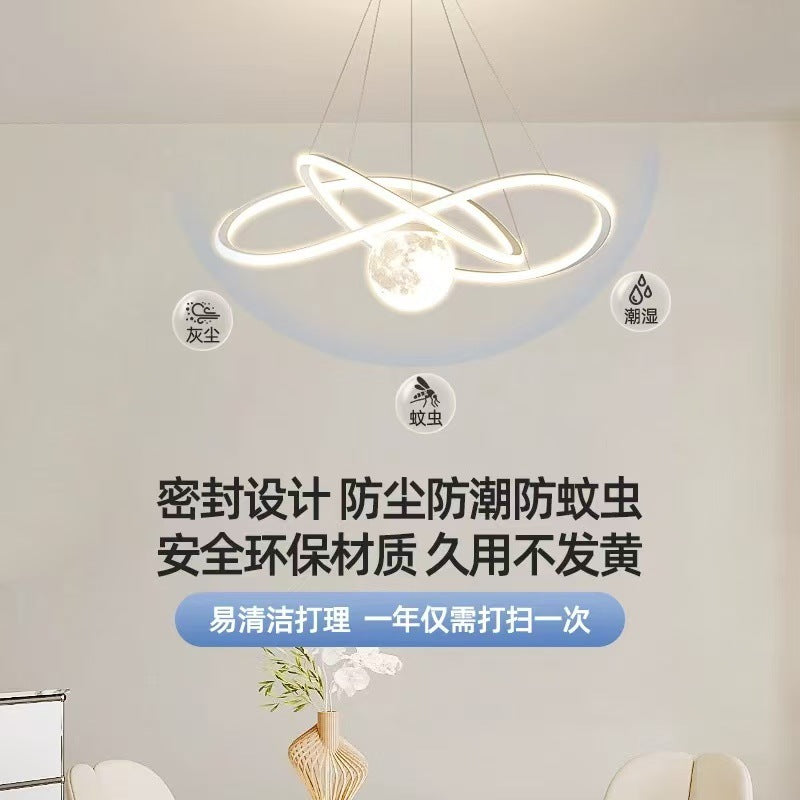 Bedroom chandelier simple creative geometric ring moon children's room light Nordic Internet celebrity intelligent restaurant bar lighting
