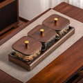 3-tier [hammered glass] glass dish set with walnut wood tray and lid