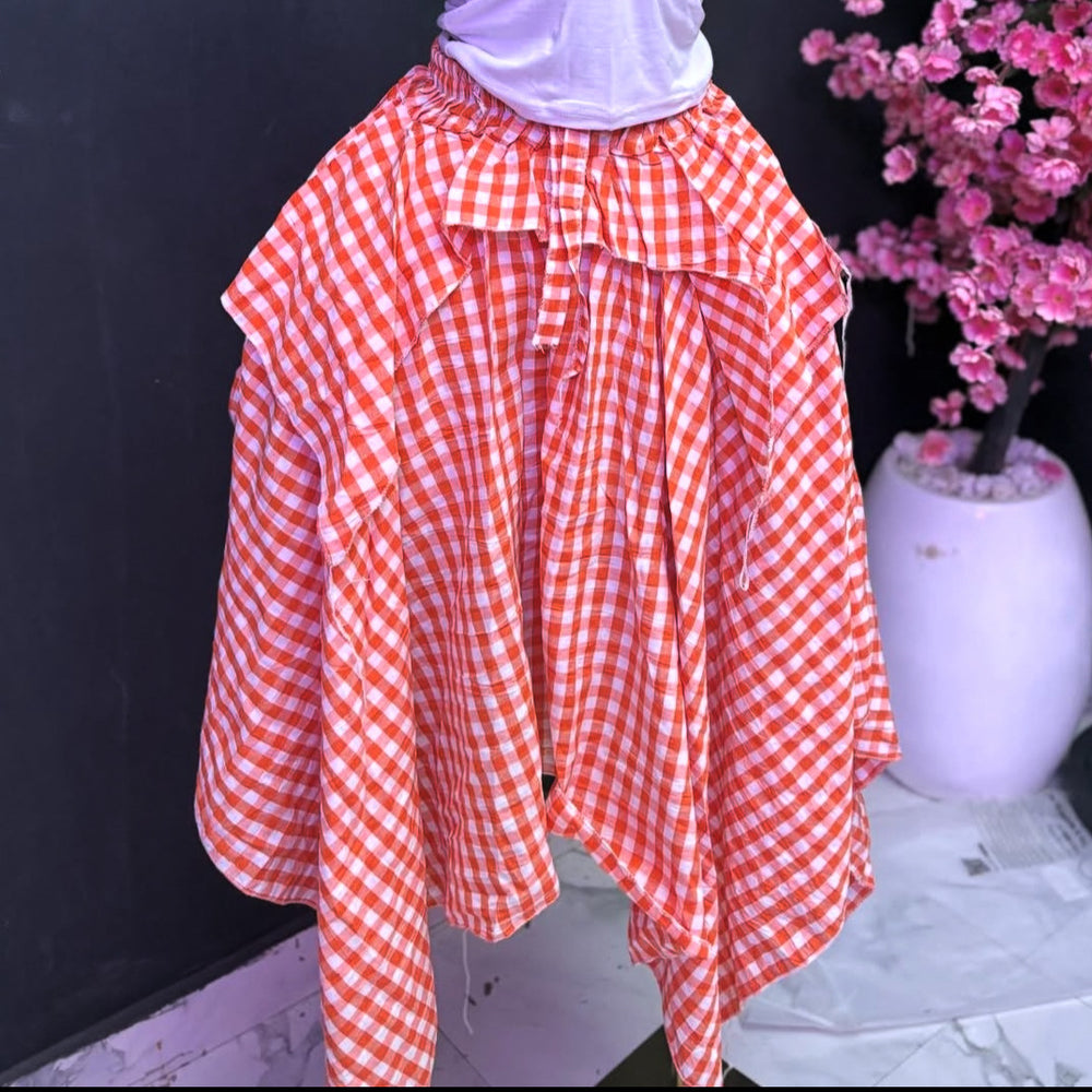 supply, free size, yarn-dyed plaid, double-layered, large swing, loose, asymmetrical, fashionable elastic waist, versatile skirt