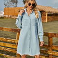Fashion cross-border independent station  new retro washed denim loosecasual long-sleeved raw edge dress for women