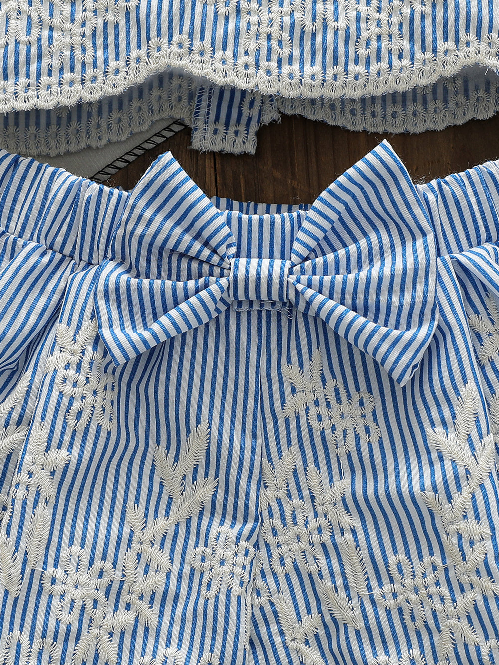 spring/summer cross-border exclusive: premium embroidered flutter sleeve top + bowknot shorts two-piece set for infants and toddlers