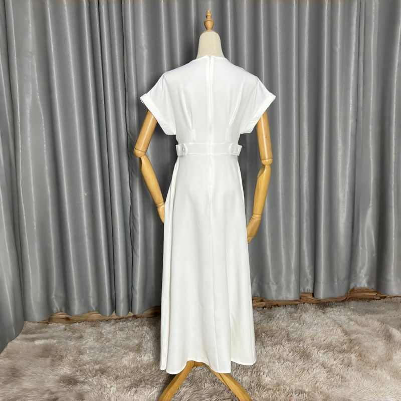 supply pure colorv neck waist large swing a-line long skirt plain fashion european and american women's clothing