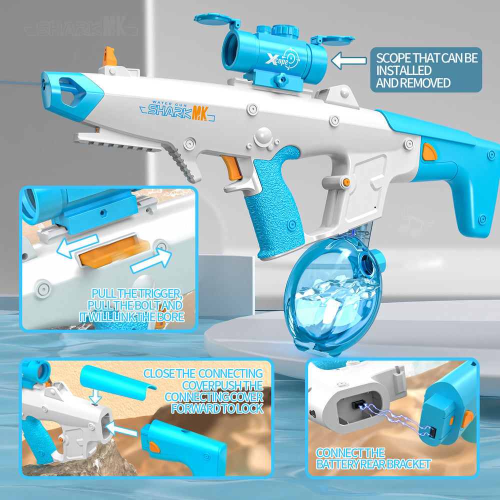 hot-selling tiger shark electric burst water gun fully automatic large capacity water-absorbing water fight boy toy outdoor