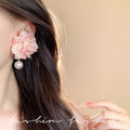 Pink mesh flower exaggerated earrings super fairy style dopamine earrings new trendy popular earrings niche women